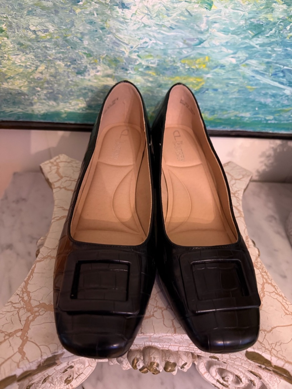 CL by Chinese Laundry Black Croc-Embossed Low Block Heel Loafers